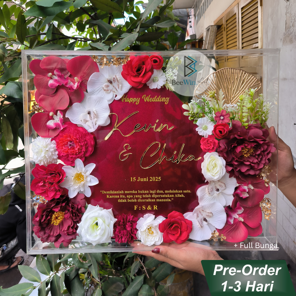 Mahar Pernikahan Full Set Akrilik (50cm x 40cm) + Box + Bunga + Free Replika Emas Bentuk Apapun