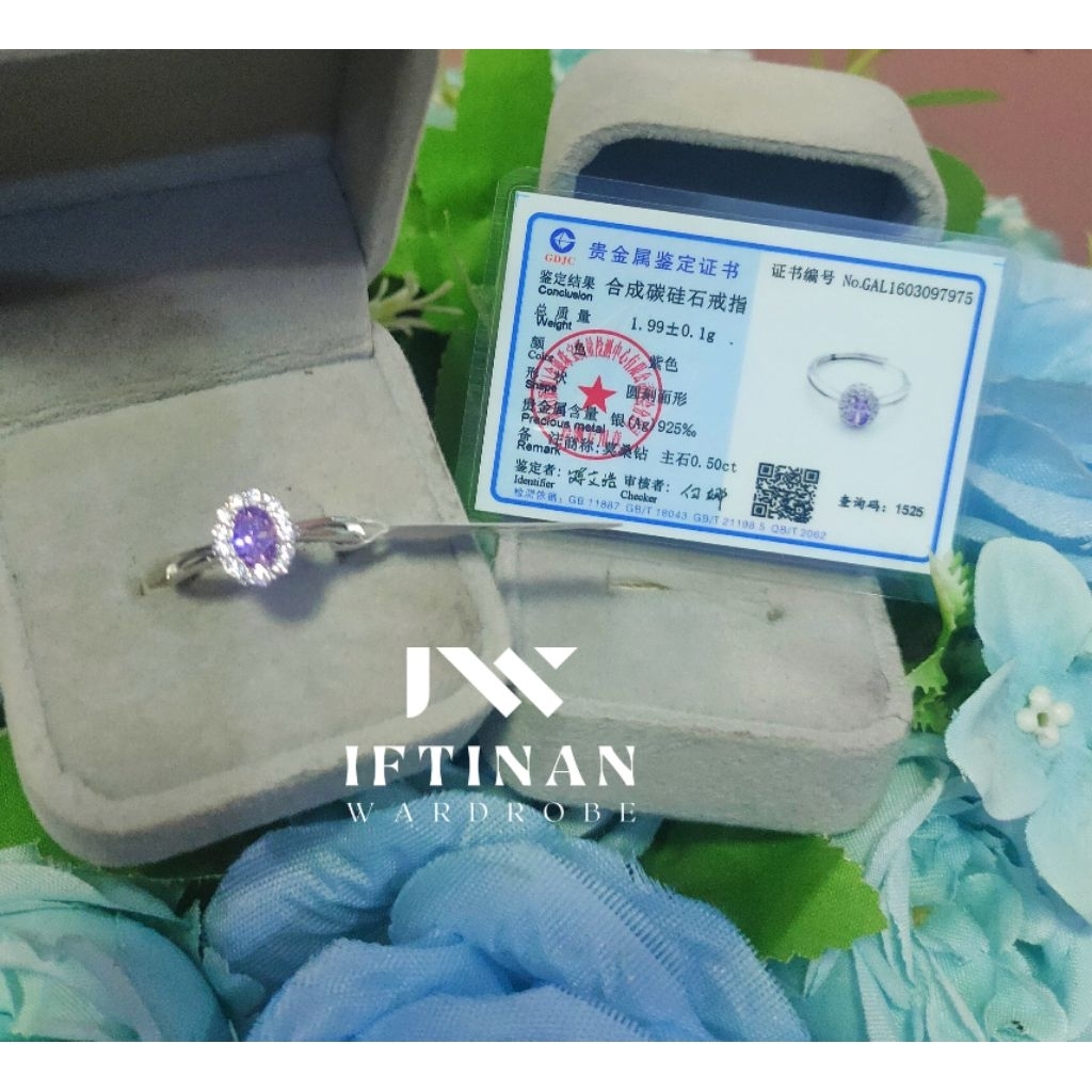 New Collection Cincin Moissanite Ungu Lilac Oval, S925, Certified