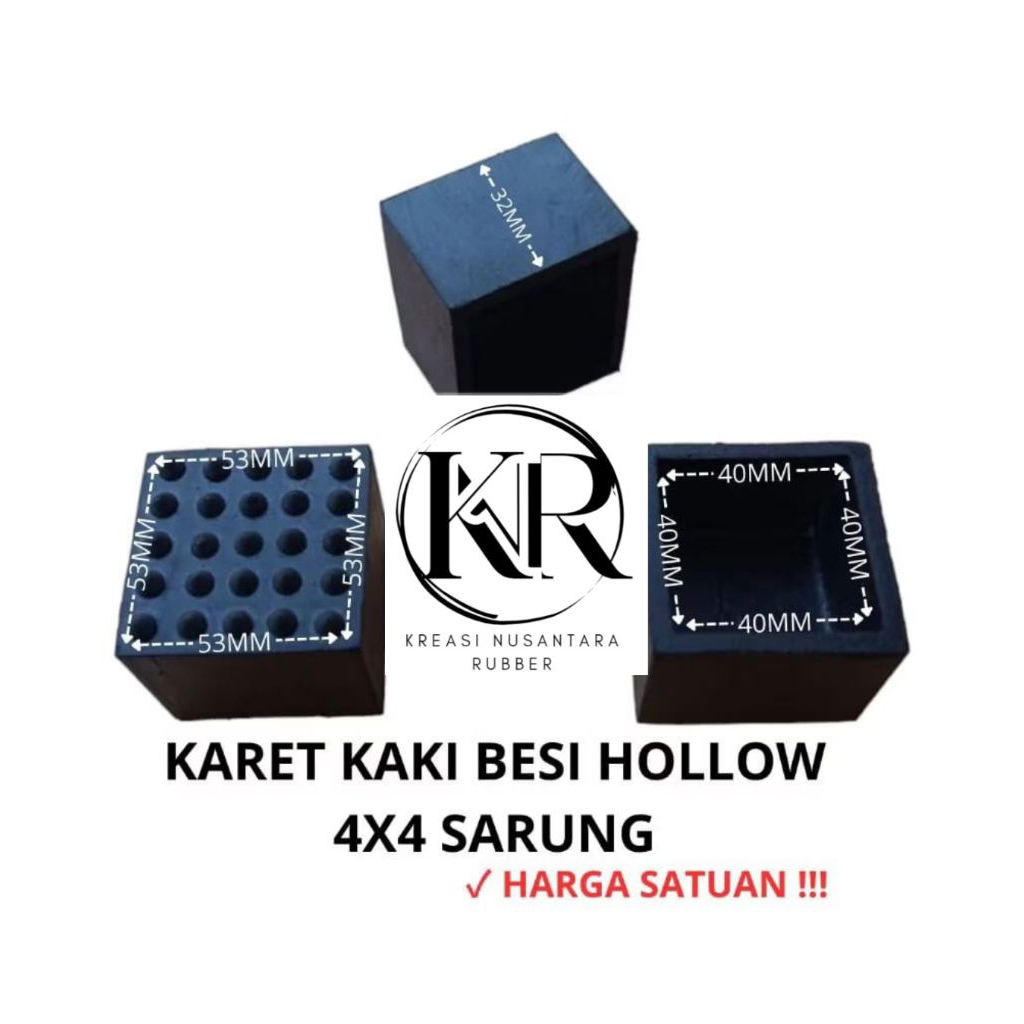 Karet Kaki Hollow 4x4 sarung / Karet Tutup Kaki Meja Kursi Rak Besi HOLLOW