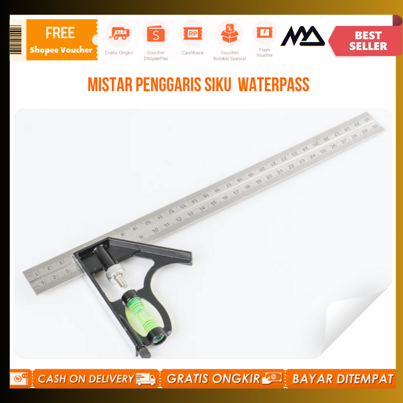 

Penggaris Siku Serbaguna dan Waterpass / Mistar Penggaris Siku Adjustable Angle Ruler Waterpas 305mm