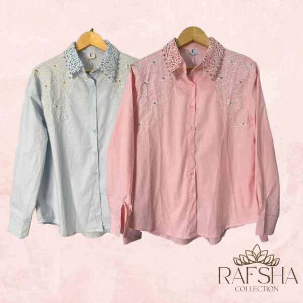 Rafsha- Kemeja Wanita Katun Import Bangkok Mewah Biru & Pink All Size 112cm LD 65cm PB Bahan Nyaman 