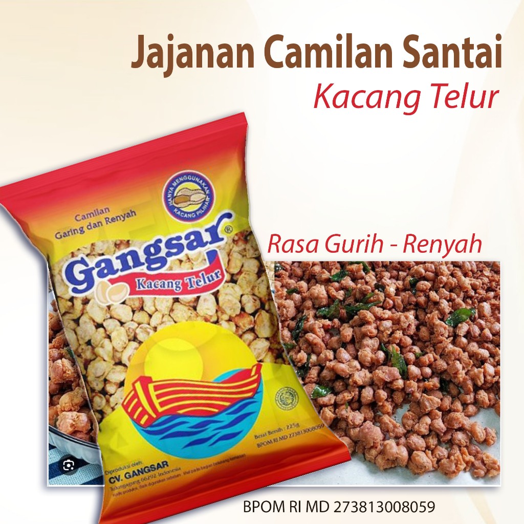 

Camilan jajanan Kacang Telur TERLARIS jajanan Paling banyak dicari rasa gurih Telurnya terasa banget biji kacangnya Utuh dan Besar tekstur Renyah cocok buat nyantai juga Suguhan moment Lebaran ~ gangsar kacang telur 225g
