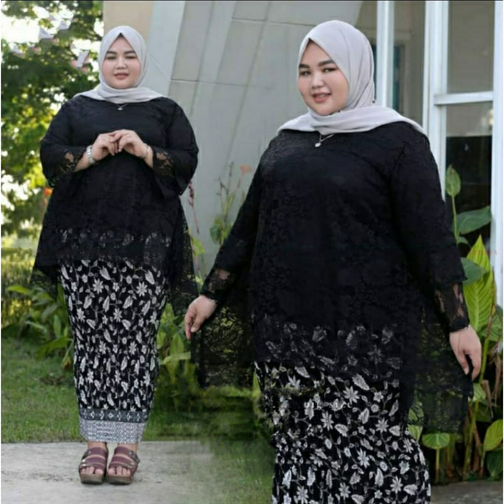 Setelan Kebaya Rinjani Jumbo LD 120 - 140 Rok Batik Jumbo Pinggang ngaret/Kebaya Jumbo Big Size