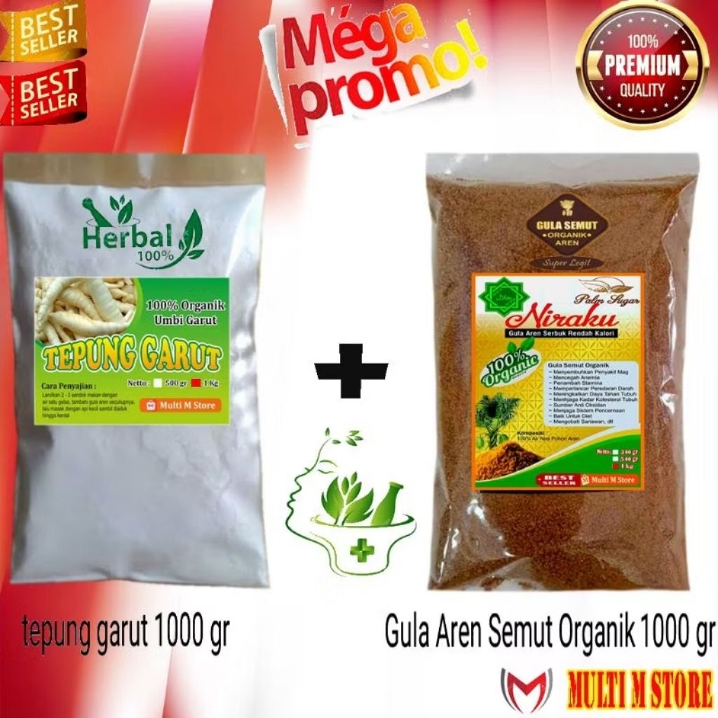 

Paket 1 Kg Tepung Pati Garut Murni | 1 Kg Gula Aren Semut Premium