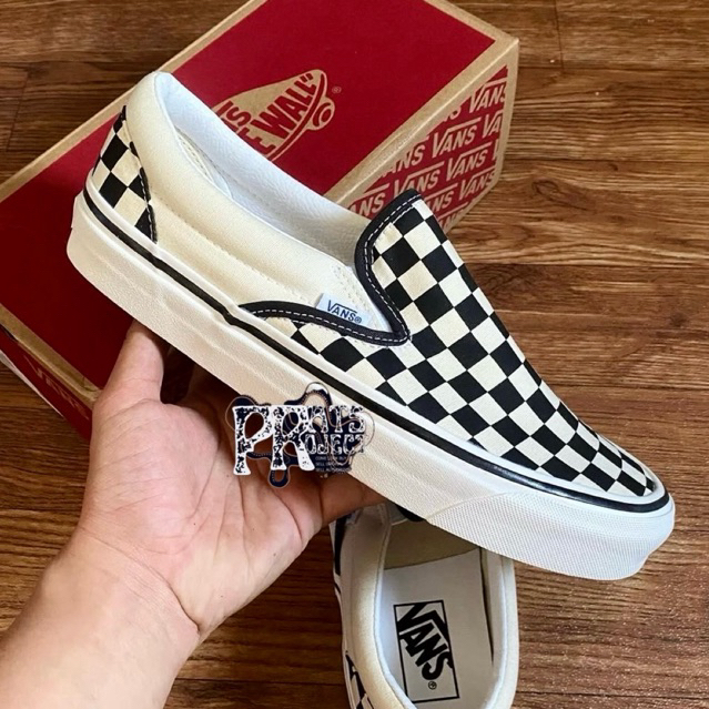 Sepatu Vans Slip On Dx Anaheim Checkerboard Black White Original Resmi Navya