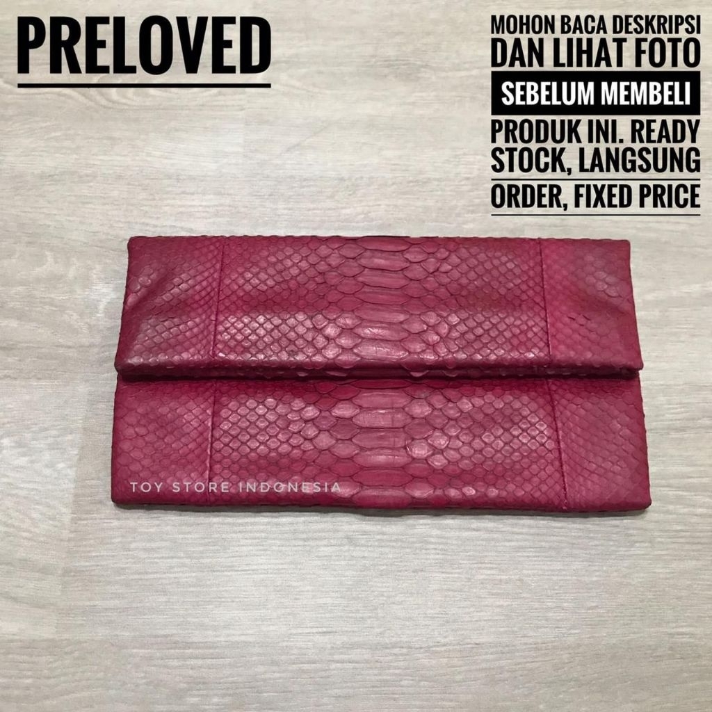 PRELOVED - ENVELOPE CLUTCH ORIGINAL PYTHON LEATHER IN MAGENTA RED TAS KULIT ASLI PITON TAS TENTENG P