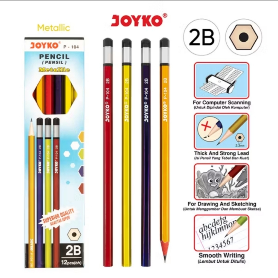 

Joyko Pencil 2B Pensil P-104 Metallic 1 Box isi 12 Pcs
