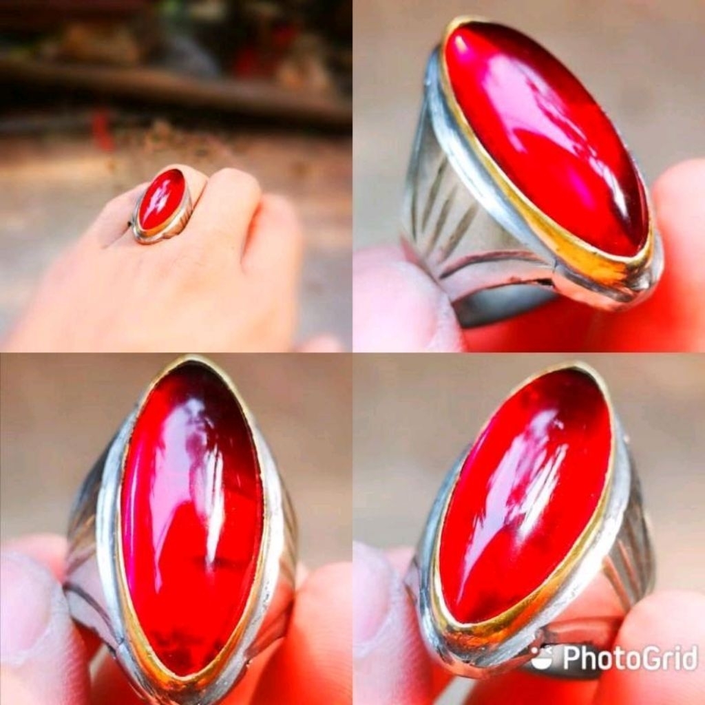 Cincin Akik Pria Merah Siam Model Pandan Ring Stenlis monel Terbaik