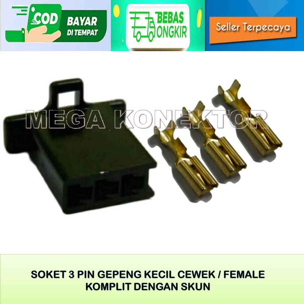 SOKET KABEL MOTOR 3 PIN KECIL HITAM FEMALE-SOKET –SOKET KABEL–3 PIN- SOKET- SOKET KABEL 3 PIN NYLON