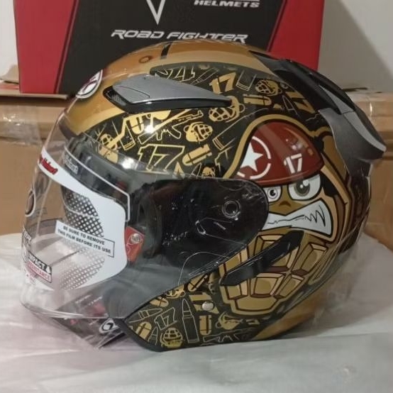 Helm Half Face NHK R1 Double Visor Karel Abraham Gold Size S M L XL XXL