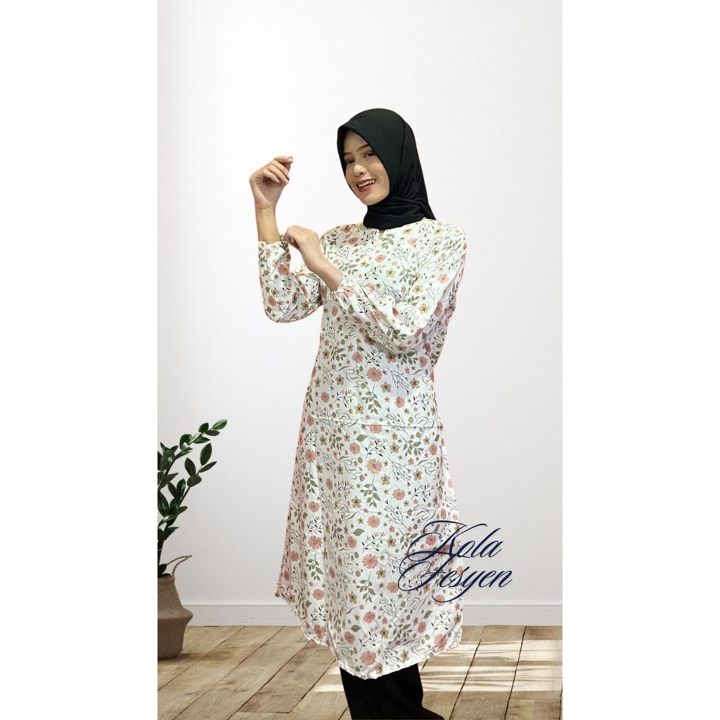 MURAAAHH LONG DRESS TUNIK DASTER MIDI MOTIF BUNGA