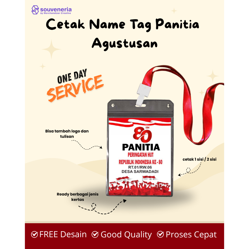 

Co Card/Tanda Pengenal Panitia 17 Agustusan ke 80 - READY TEMPLATE - Bahan HVS 100 gr / CTS 150 gr - ONE DAY SERVICE SEMARANG