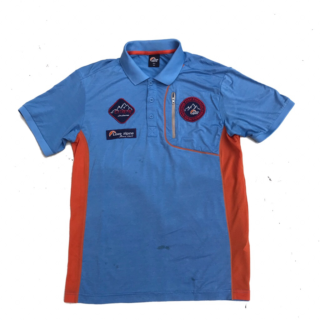 Lowe Alpine blue Polo Shirt Baselayer Full vintage patch of mountain hiking Trip  Size M PxL : 72 x 
