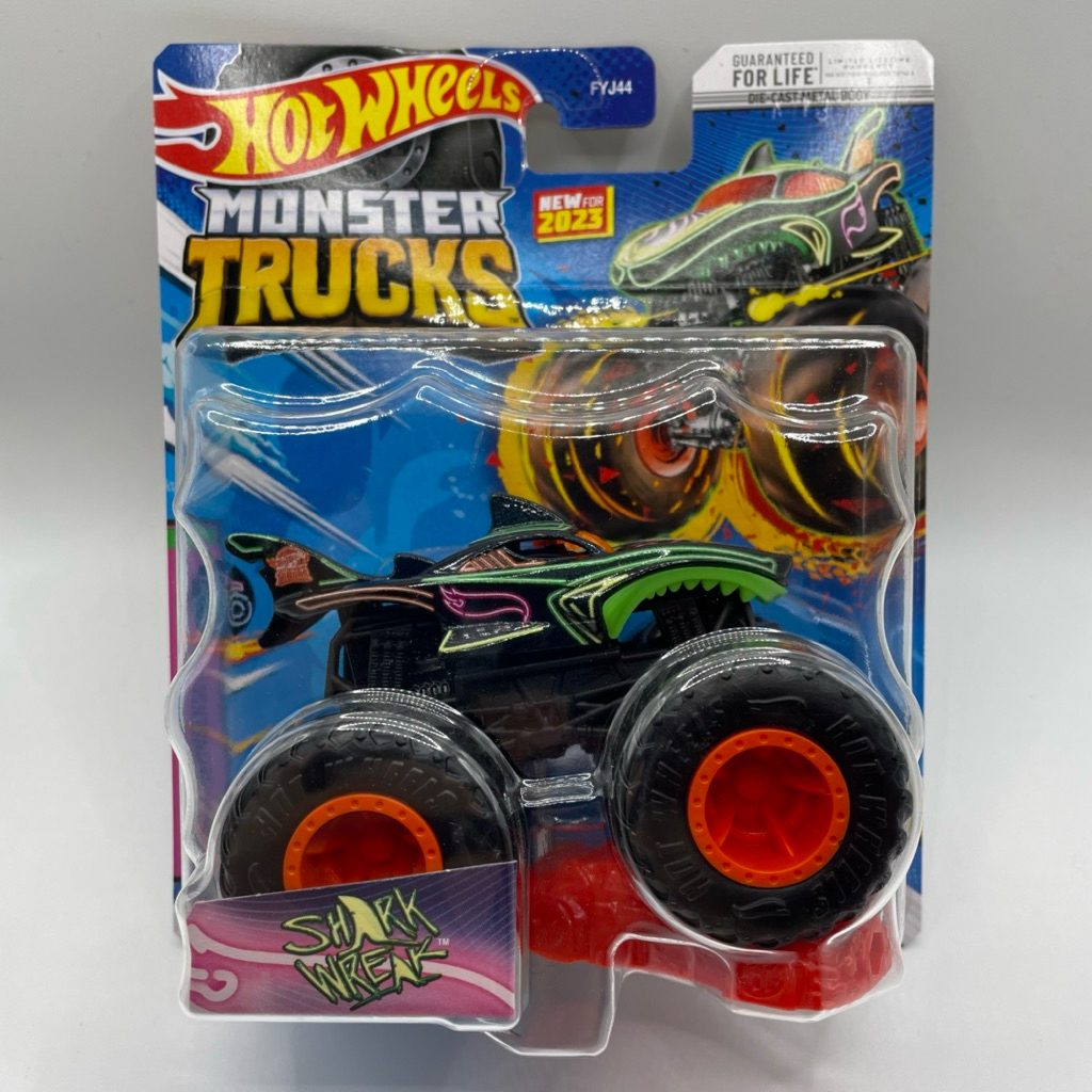 Hot Wheels Monster Trucks Shark Wreak More NeonSense Neon Black Truck Skala 64 Hotwheels