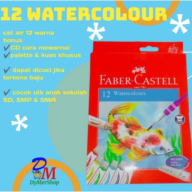 

faber castell cat air 12 warna water colour cet water colour 12 warna set Ori 100% Original Asli Authentic