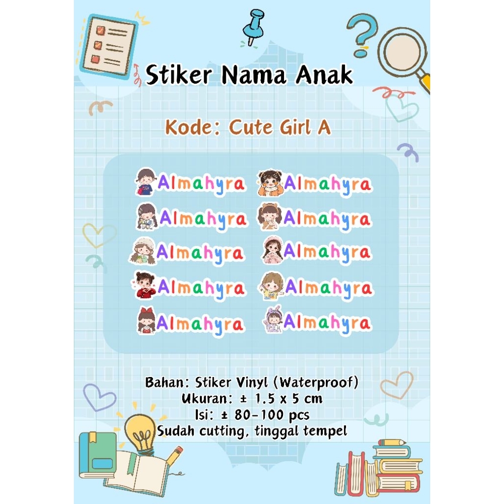 

STIKER NAMA CUSTOM / STIKER NAMA ANAK / STIKER WATERPROOF / STIKER VINYL