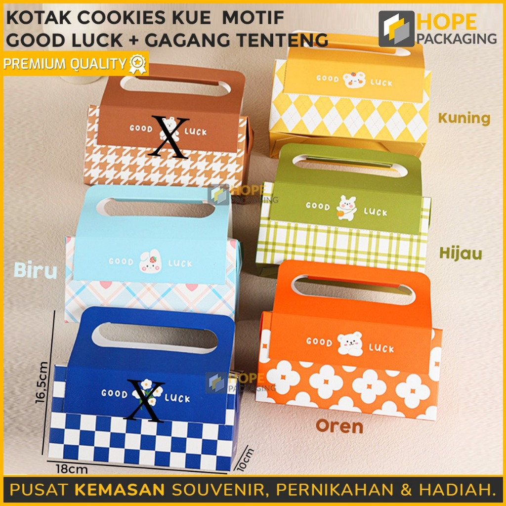 

Kotak Cookies Kue Motif Good Luck+Gagang Tenteng/Tas Bekal Anak
