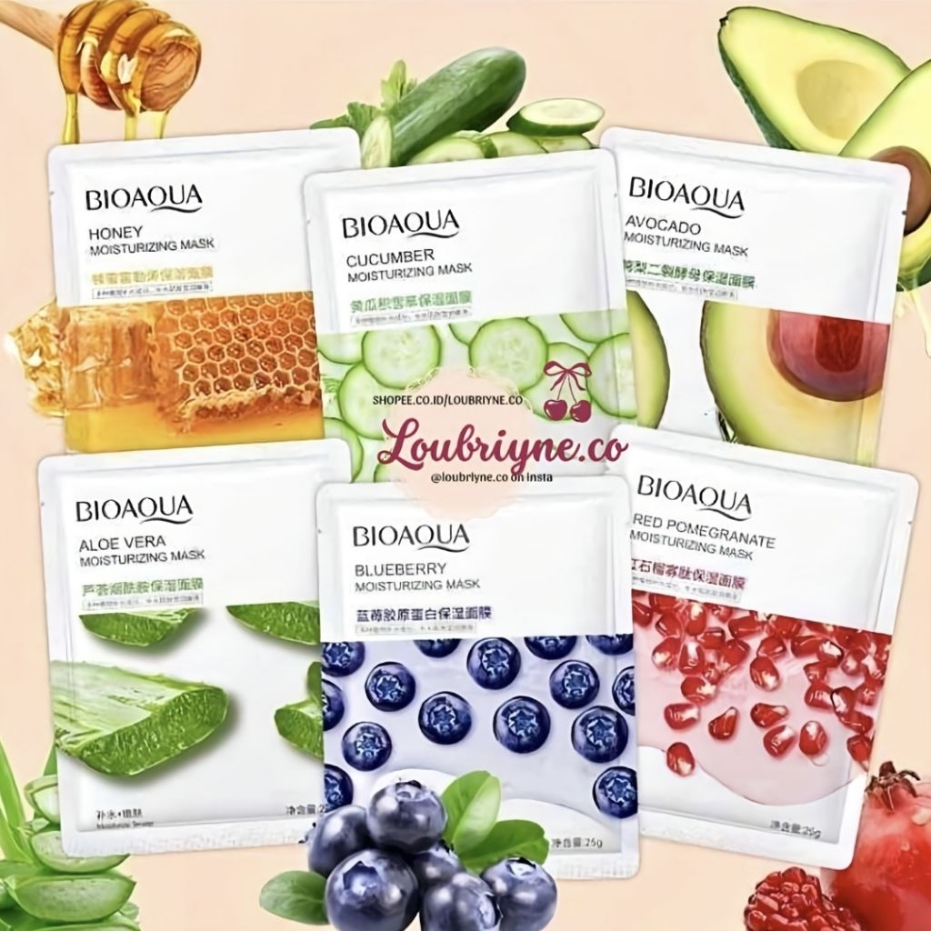 BIOAQUA MOISTURIZING SHEET MASK - Original Korea - Berbagai Varian (Honey, Cucumber, Avocado, dll)