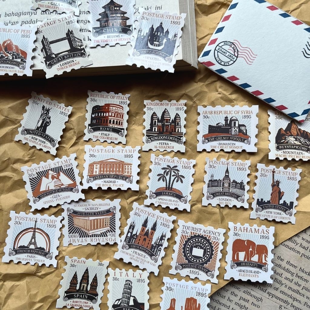 

25pcs/pack MINI STAMP STICKER VINTAGE / Sticker perangko mini / sticker perangko vintage / journaling sticker / freebies sticker / stamp sticker vintage / stamp sticker aesthetic / sticker perangko / deco sticker