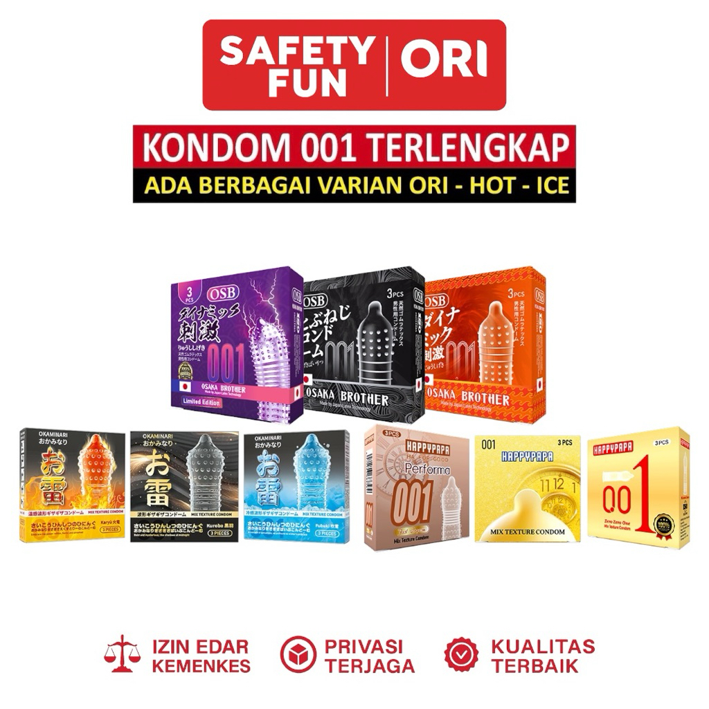 Kondom 001 tipis bergerigi varian OSB dan HPP terlengkap tahan lama pengiriman instant