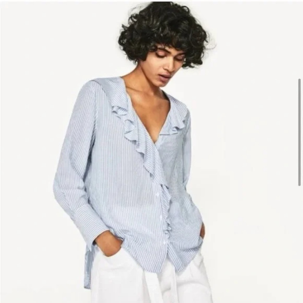 preloved zara striped blue shirt