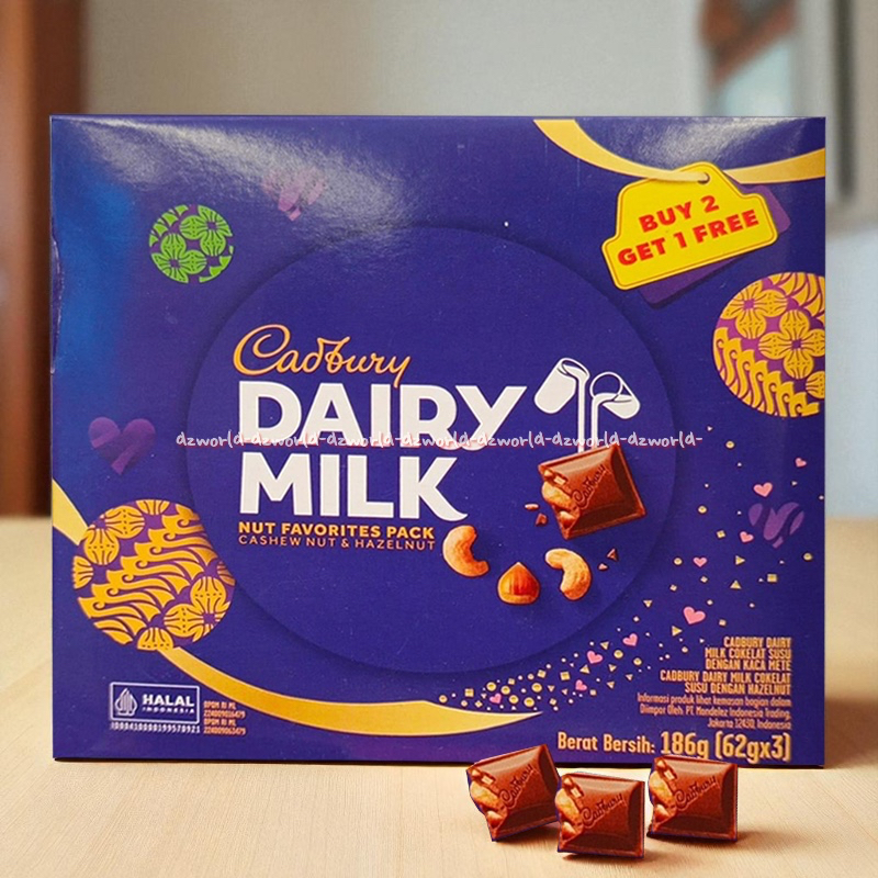 

Cadbury Dairy Milk 3x62gr Kacang Favorite Pack Chocolate Cashew Nut & Hazelnut Codbury Cokelat Batang Valentine