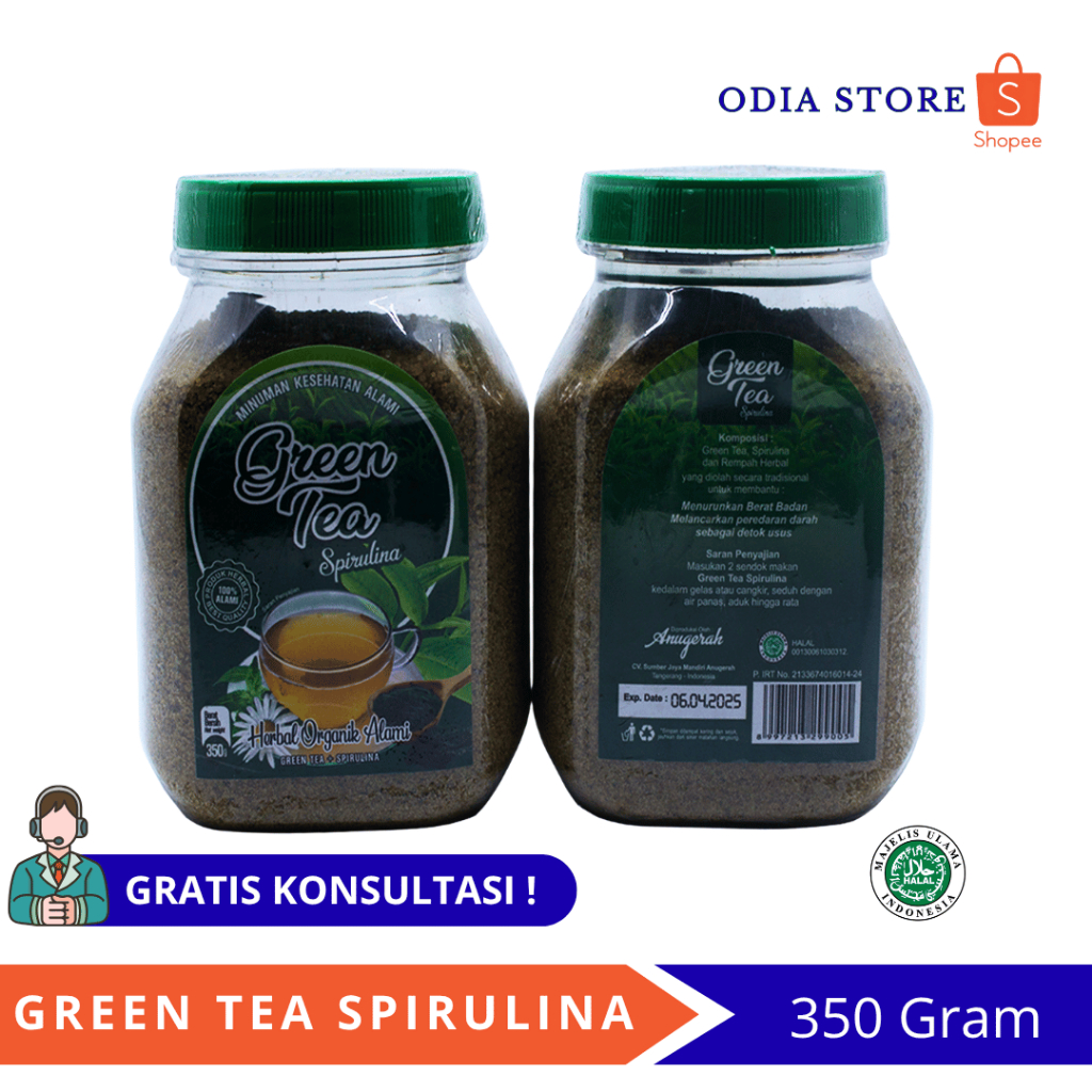 

Minuman Kesehatan Alami GREEN TEA Spirulina Anugerah Kemasan Toples 350 gram