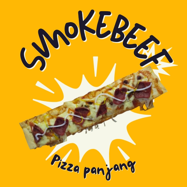 

pizza panjang - toping pepperoni, frankfuter, sosis jumbo, smokebeef mozarella daging cincang khas menul - siap saji - pengiriman instant ukuran -+28cm