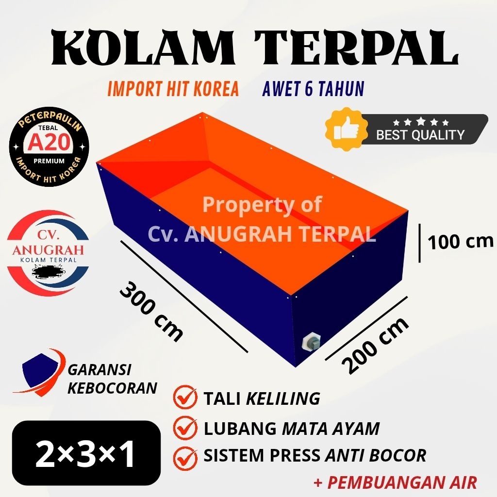 Terpal Kolam Terpal ikan kotak A20 300x200x100 / 200x300x100 / 3x2x100 / 2x3x1 Kolam terpal buat bud