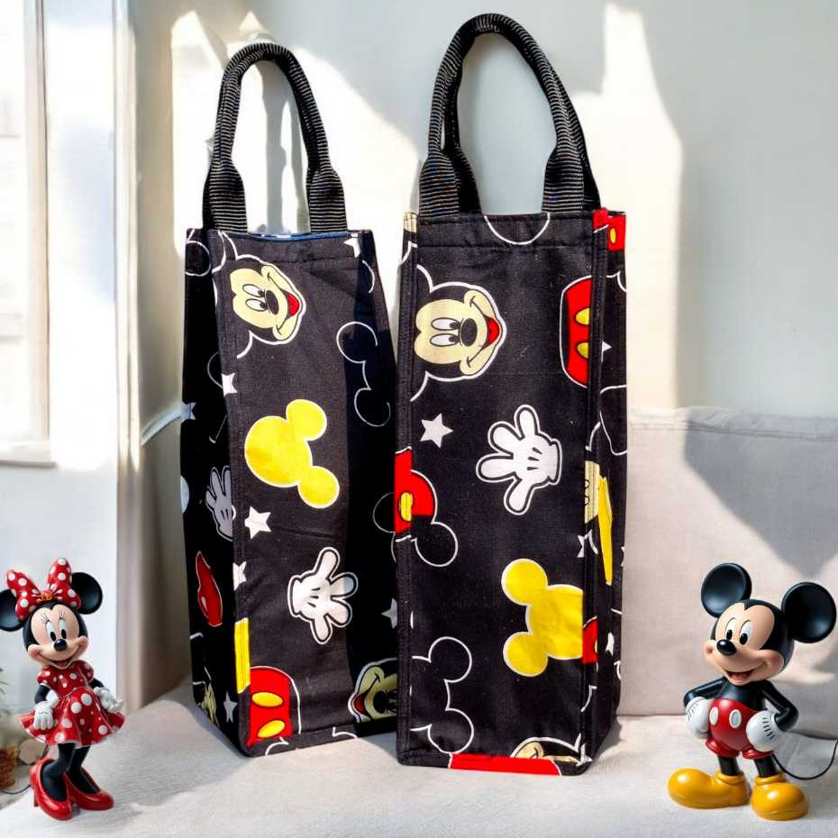 Tas Tumbler Mickey Mouse Ukuran 12 x 12 x 32 Cm - Tas Botol 2 Liter Motif Karakter Lucu