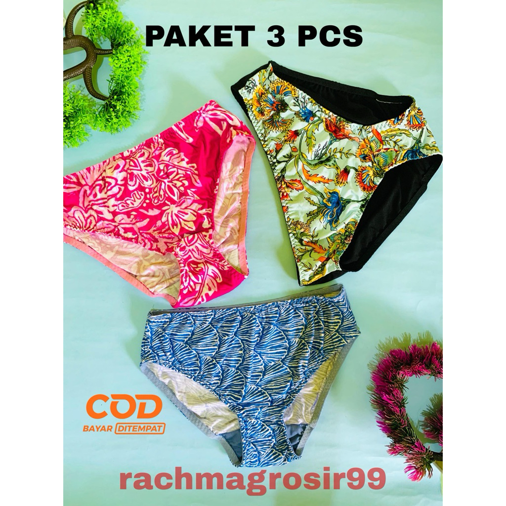 3 PCS Celana Dalam Wanita Remaja & Dewasa Motif Bunga kotak corak garis Jumbo /cd wanita/cd hamil mu