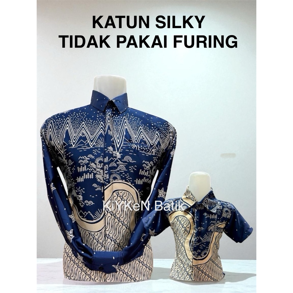 KATUN SILKY BIRU NAVY,Kemeja Batik Couple Ayah Anak,Rok Lilit,Rok Plisket biru navy,biru dongker