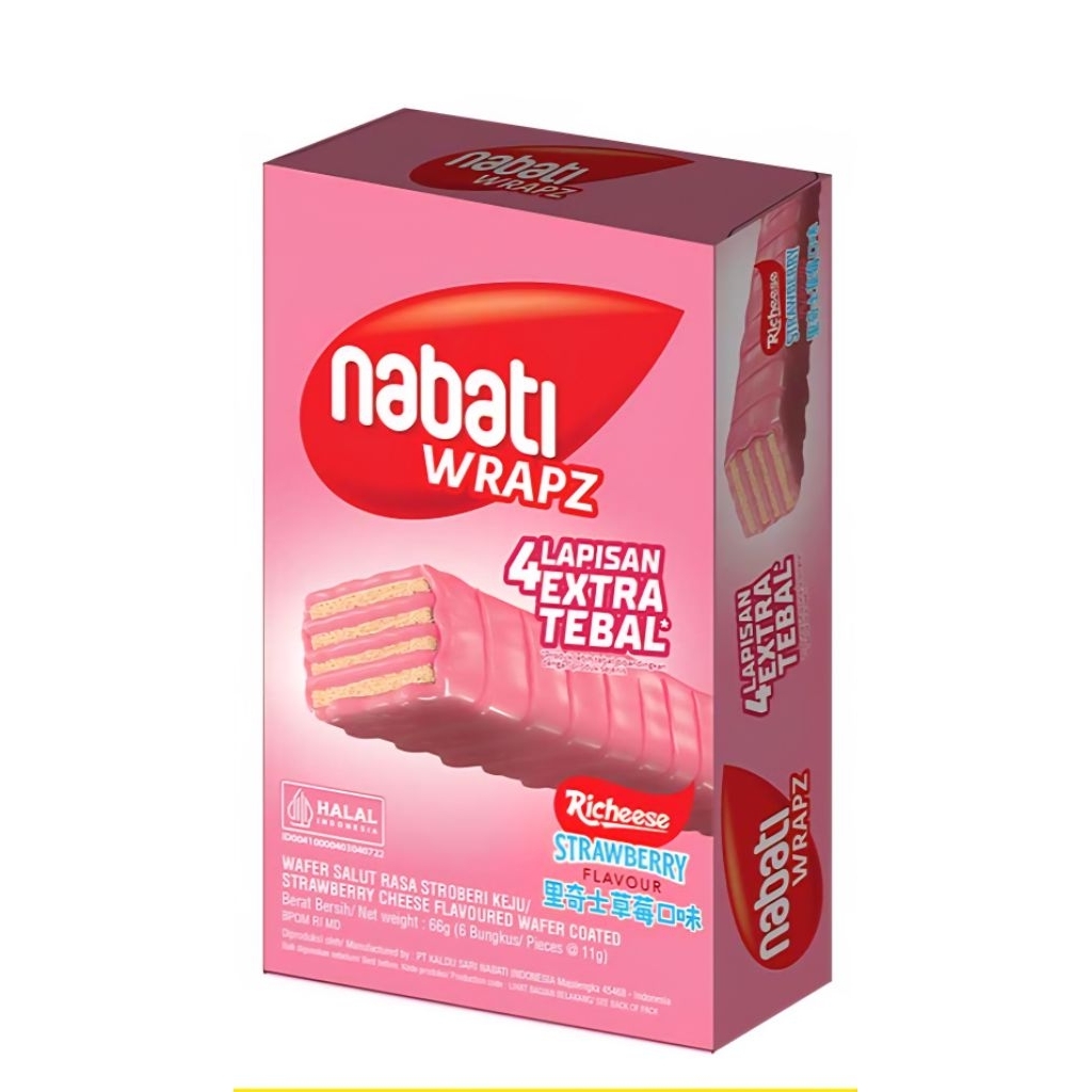 

Nabati Wrapz Wafer Salut Stroberi 66g Box (isi 6pcs)