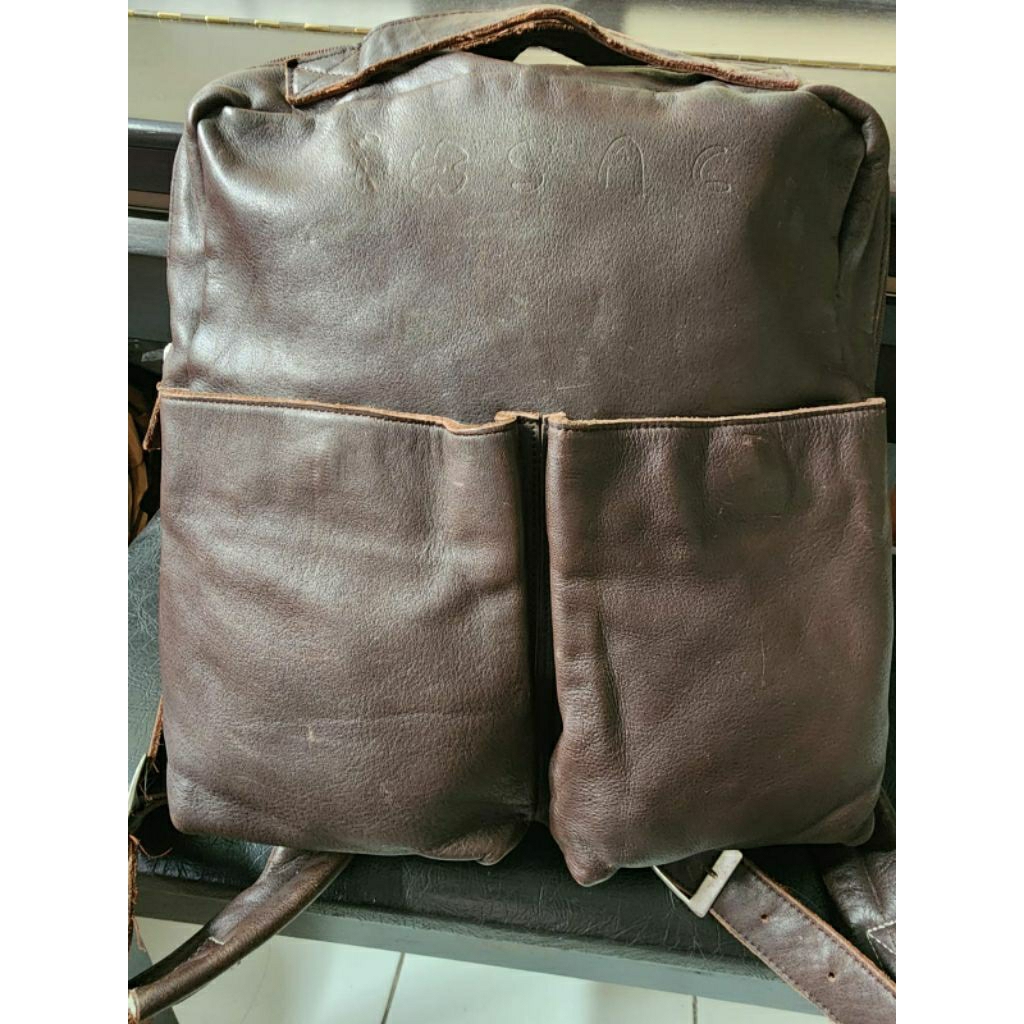 full leather brown backpack. ransel kulas coklat