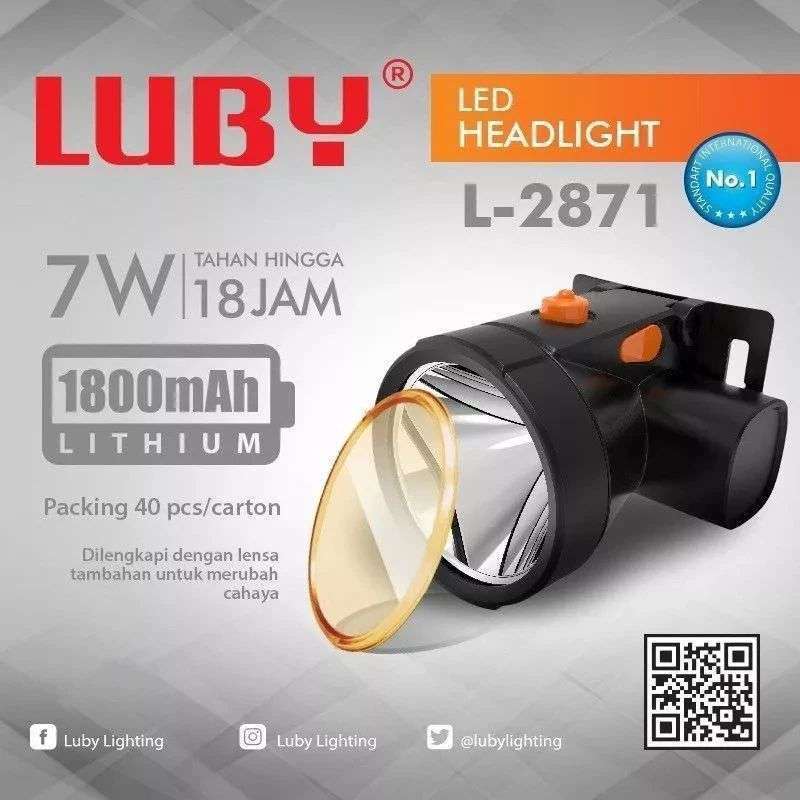 Senter Kepala Luby L-2871 Cahaya Putih Free Lensa Kuning / LUBY Senter Kepala 7 Watt