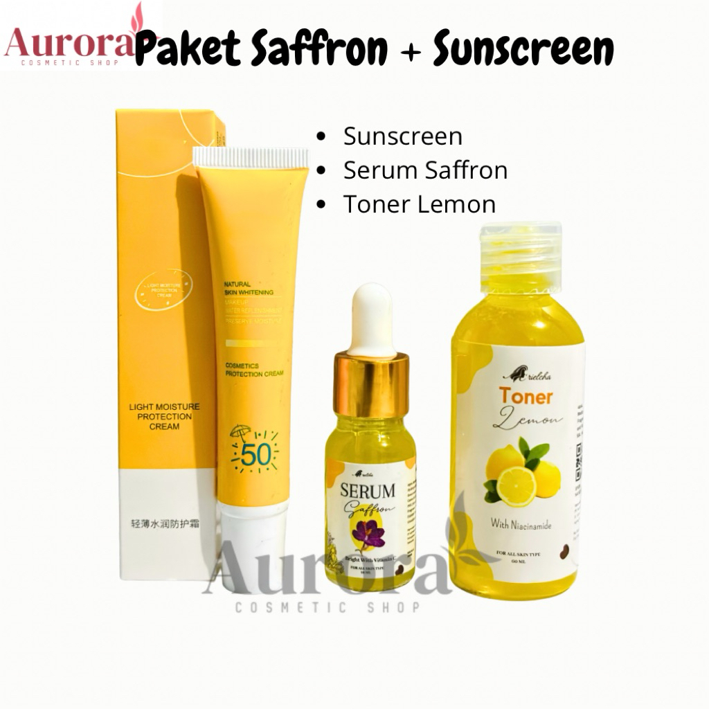 (isi 3) Paket Serum Saffron + Sunscreen + Toner Lemon