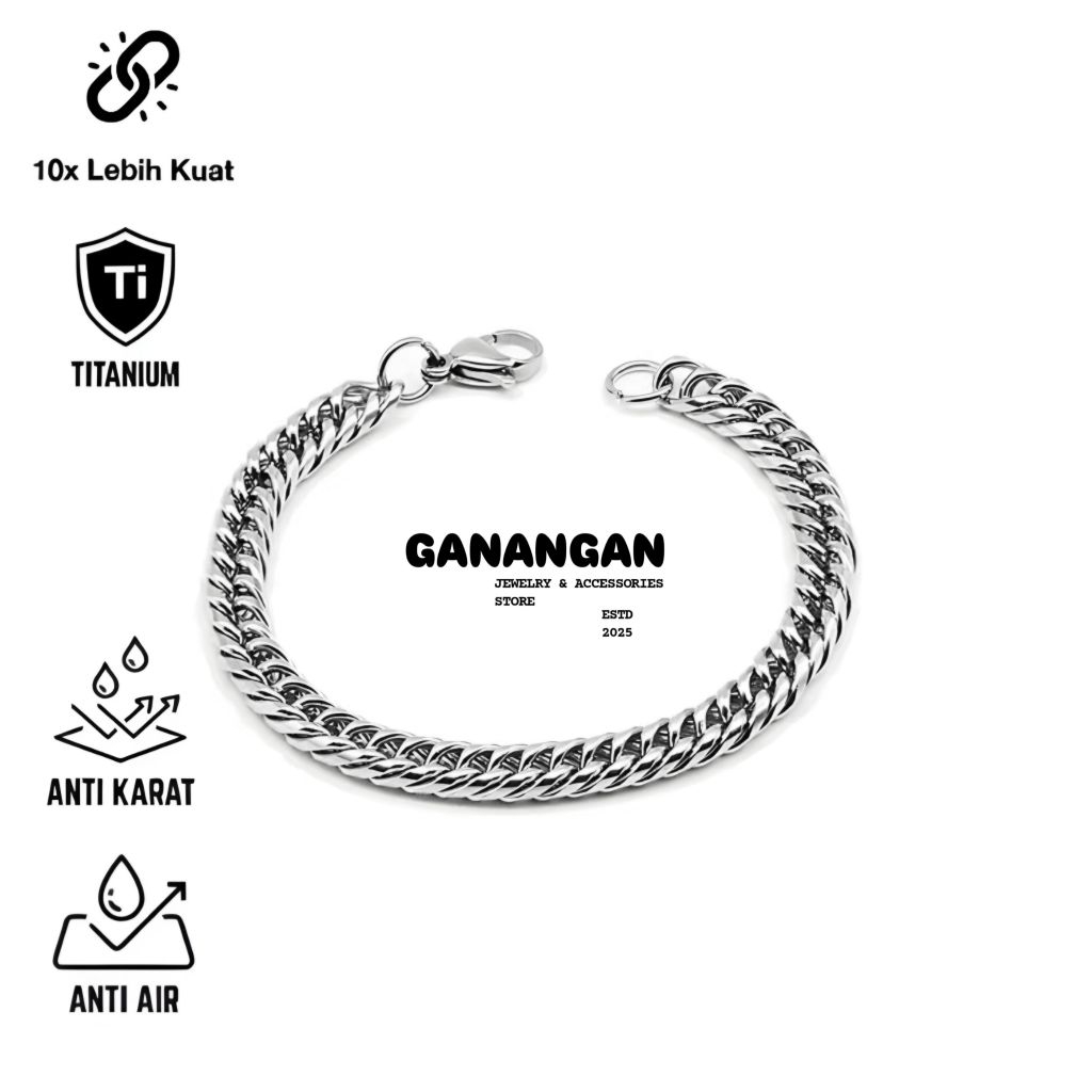 GANANGAN - Gelang Rantai Rapat Kecil Silver Hitam Pria Dan Wanita Bahan Titanium Anti Karat Best-sel
