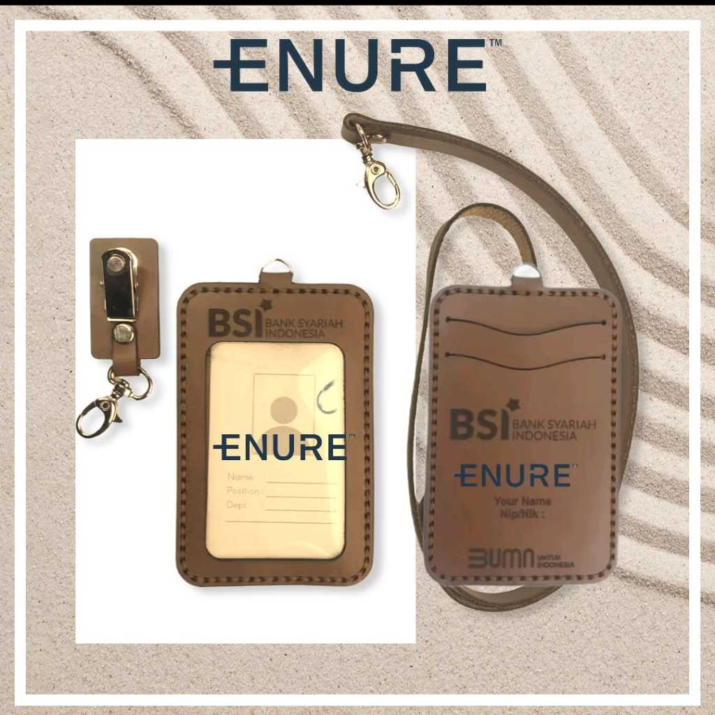 

ENURE Name Tag IdD Card Lanyard Kulit Asli Castom Nama Logo Free Desain
