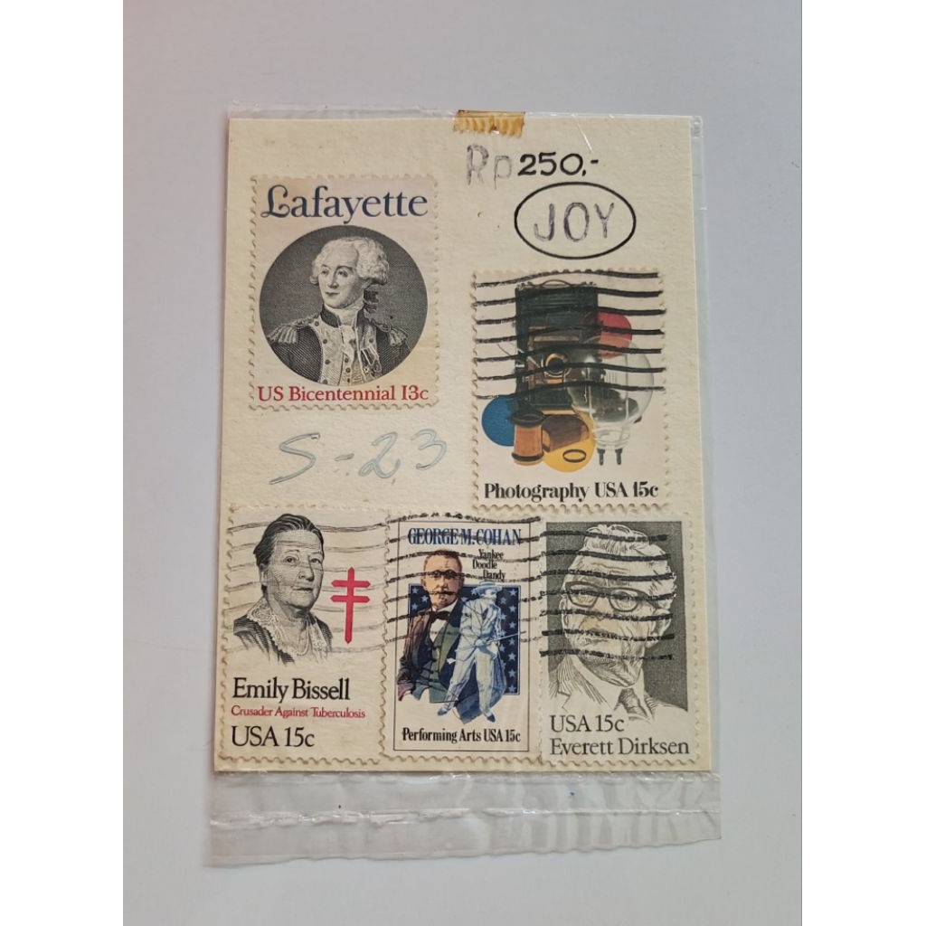 

5 pcs Perangko Luar Negeri Lafayette, photography USA, Emily Bissell, George M. Cohan, Everett Dirksen