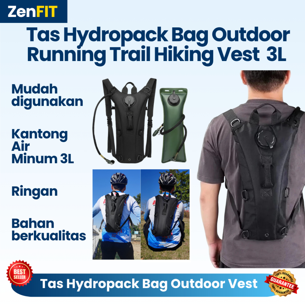 Tas Trabas Hydropack Air Minum 3L Bag Outdoor Trail Running Vest Tas Gunung Air Tas Kantong Air Minu