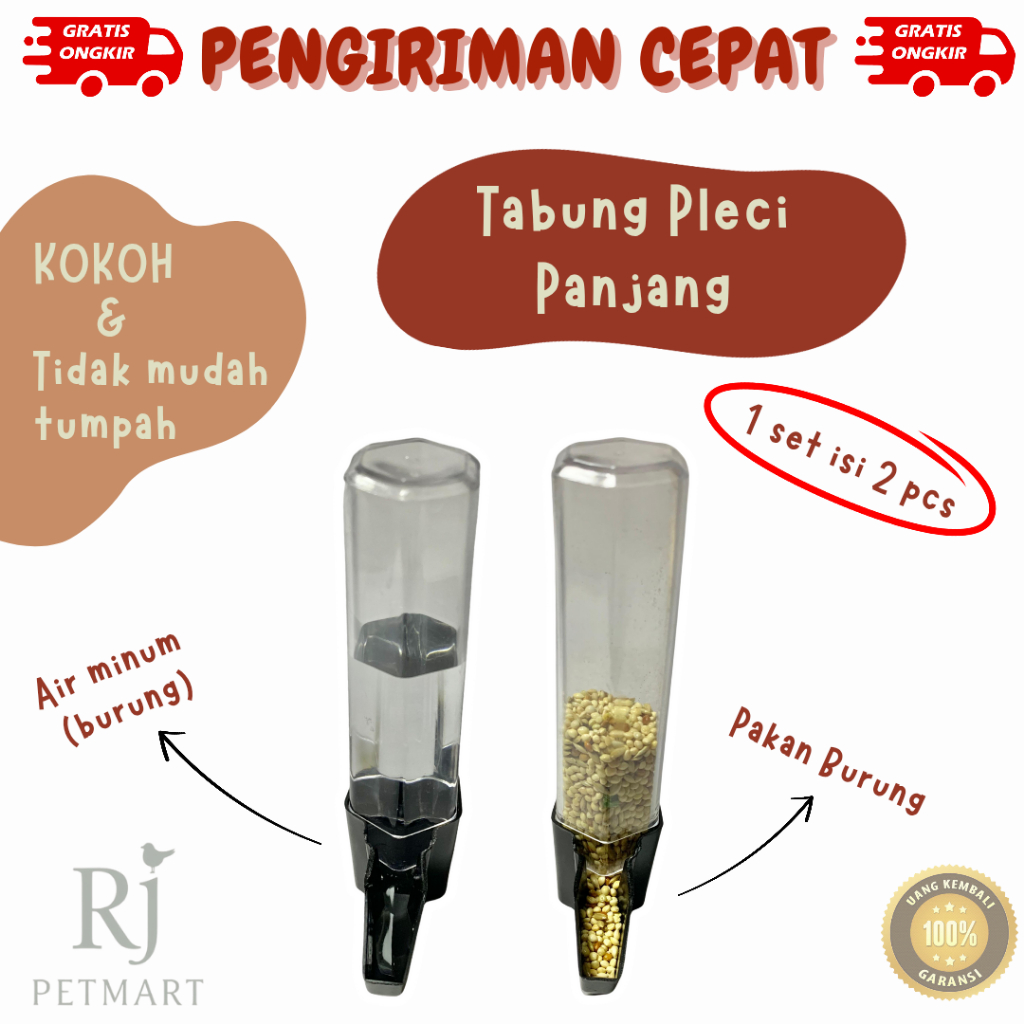CEPUK WADAH PAKAN MINUM BURUNG DISPENSER TABUNG PANJANG UNTUK LOVEBIRD, PARKIT DLL