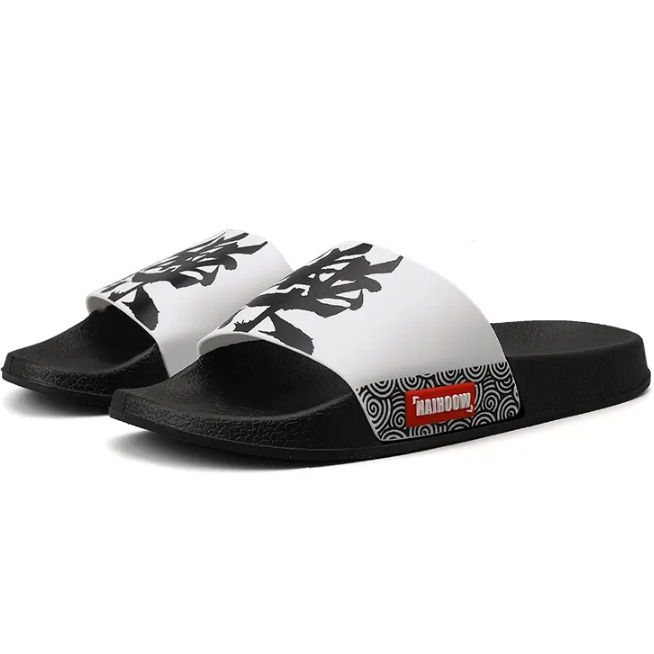 Sandal Slop Pria & Wanita Desain Unik Hitam Putih