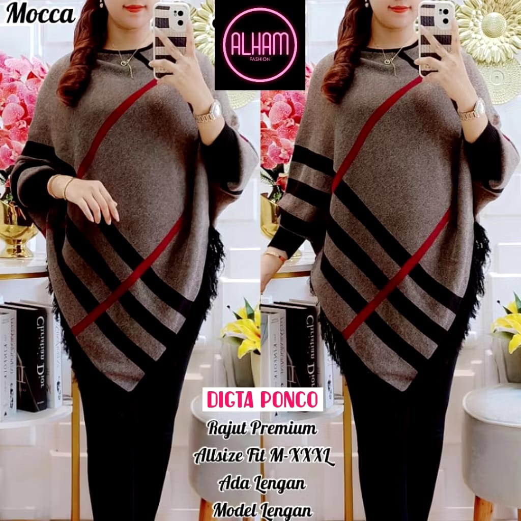 DIGTA KENZOO VIA CERIBEL PONCHO BY HANA3 PONCHO MOTIF GARIS RAJUT IMPORT ALLSIZE