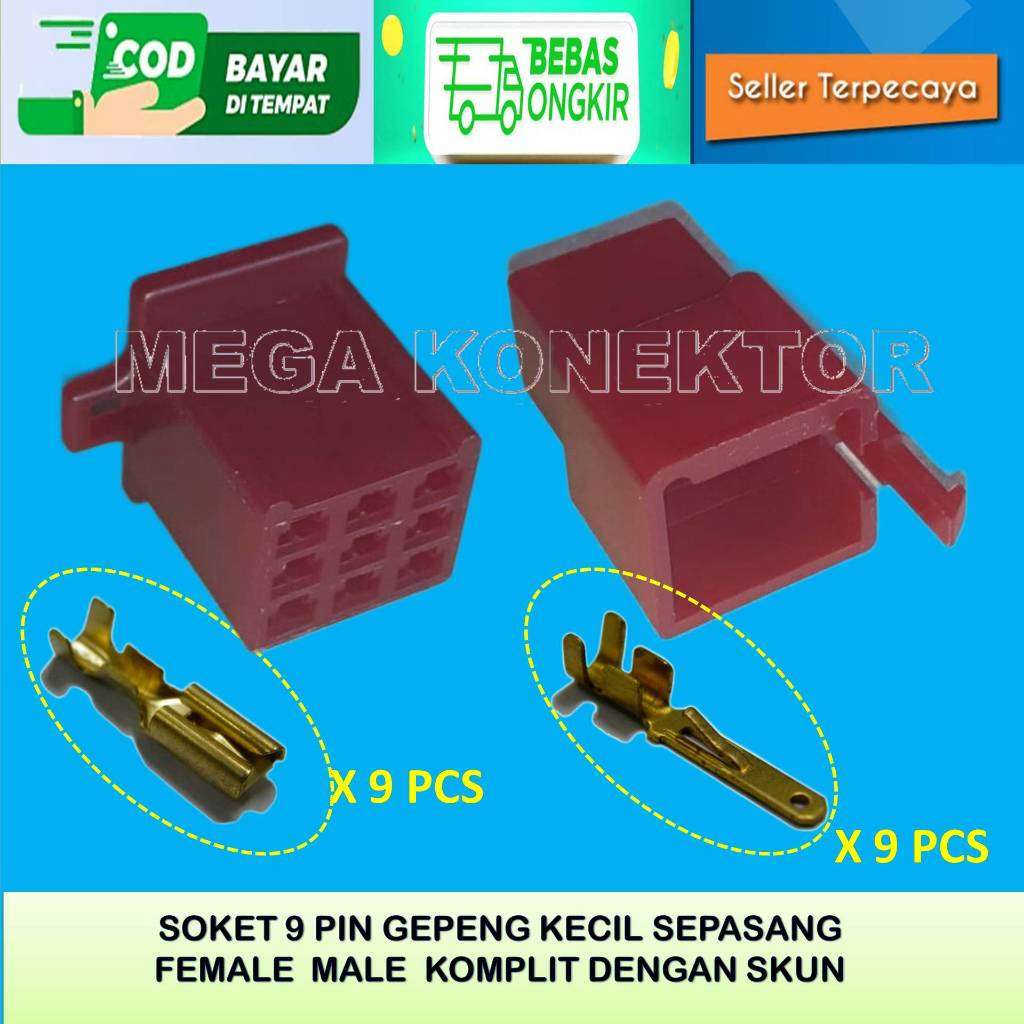 SOKET KABEL MOTOR 9 PIN KECIL  MALE FEMALE MERAH-SOKET –SOKET KABEL–9 PIN- SOKET KABEL 9 PIN NYLON