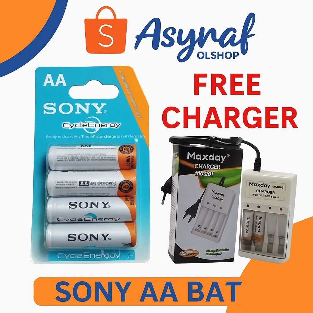 SONY AA Rechargeable Battery + Maxday MD-201 Charger | Paket Hemat