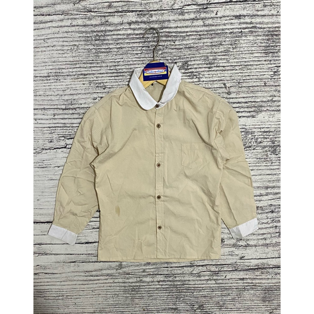 Kemeja shirt anak kids atasan laki laki pria cowok casual coklat susu coksu model garis June Interna