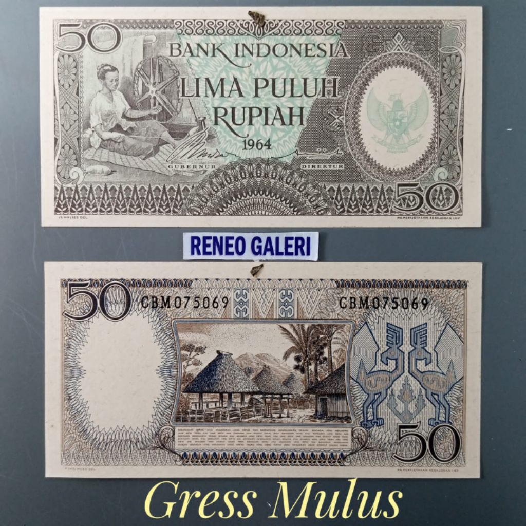 Mulus Asli Rp 50 Rupiah Tahun 1964 Seri Pekerja tangan uang kertas Kuno duit jadul lawas lama antik 