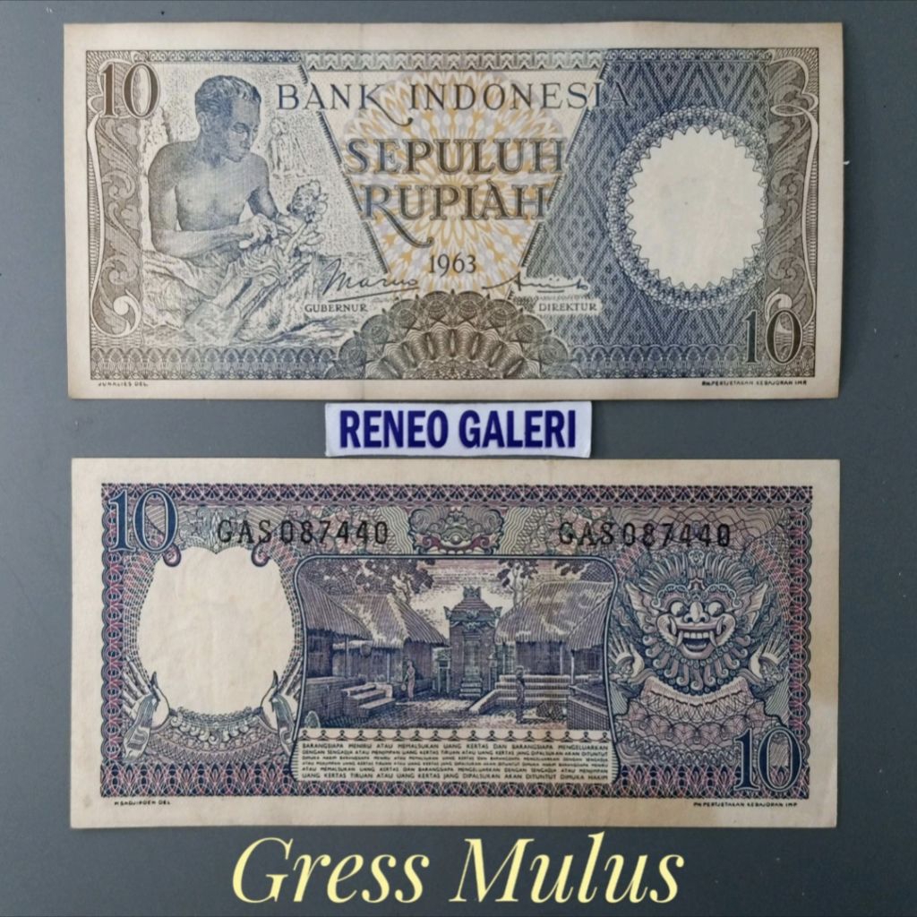 Mulus 10 Rp 1963 tahun Asli rupiah Seri pekerja tangan uang kertas Kuno duit jadul lawas lama antik 
