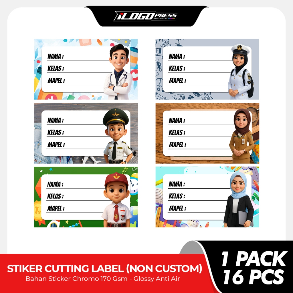 

STIKER CUTTING LABEL Buku Pelajaran Bahan Bontax Glossy Anti Air - Size 4x7 Cm isi 16pcs