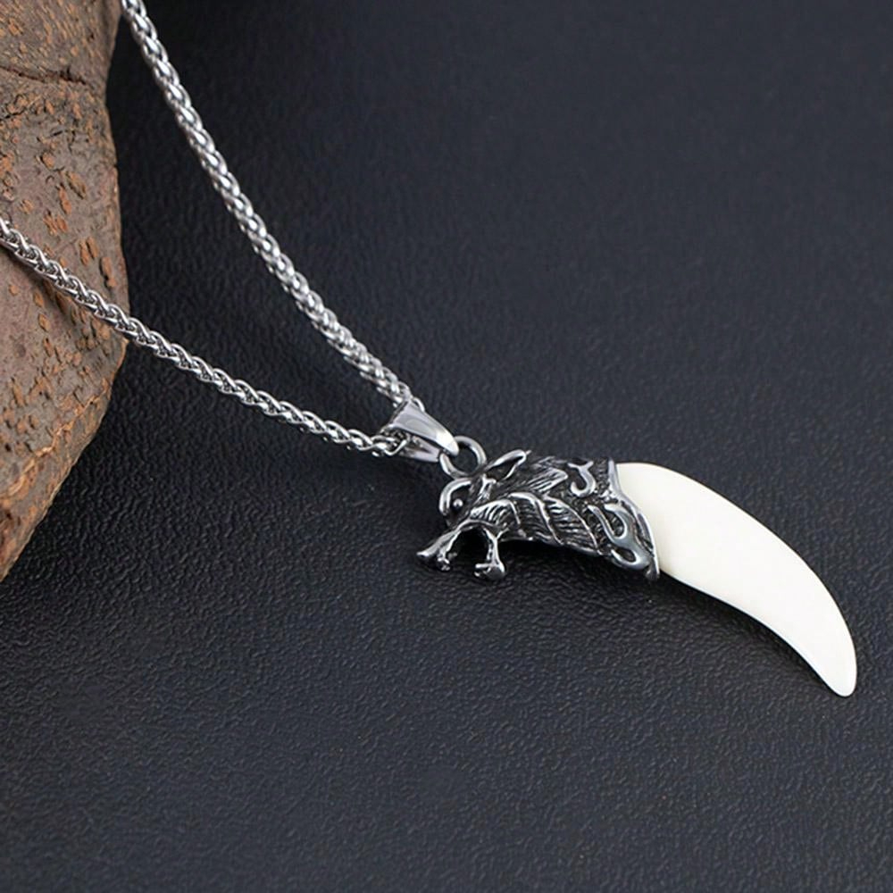 Kalung Pria Liontin Taring Macan Putih Original | Kalung Titanium Taring Harimau